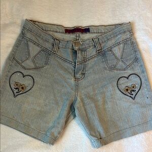 Stylish Denim Shorts with Heart Embroidery